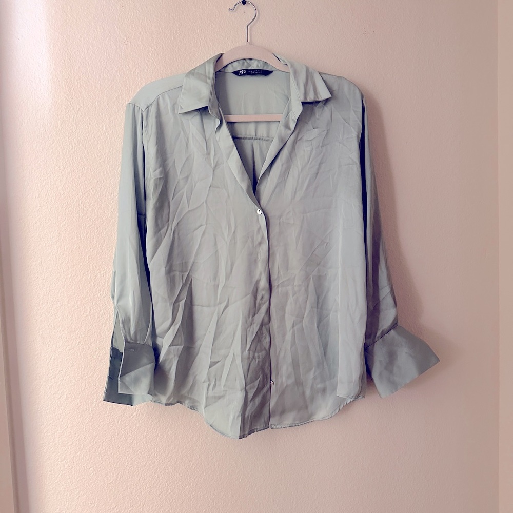Zara Satin mint green shirt
